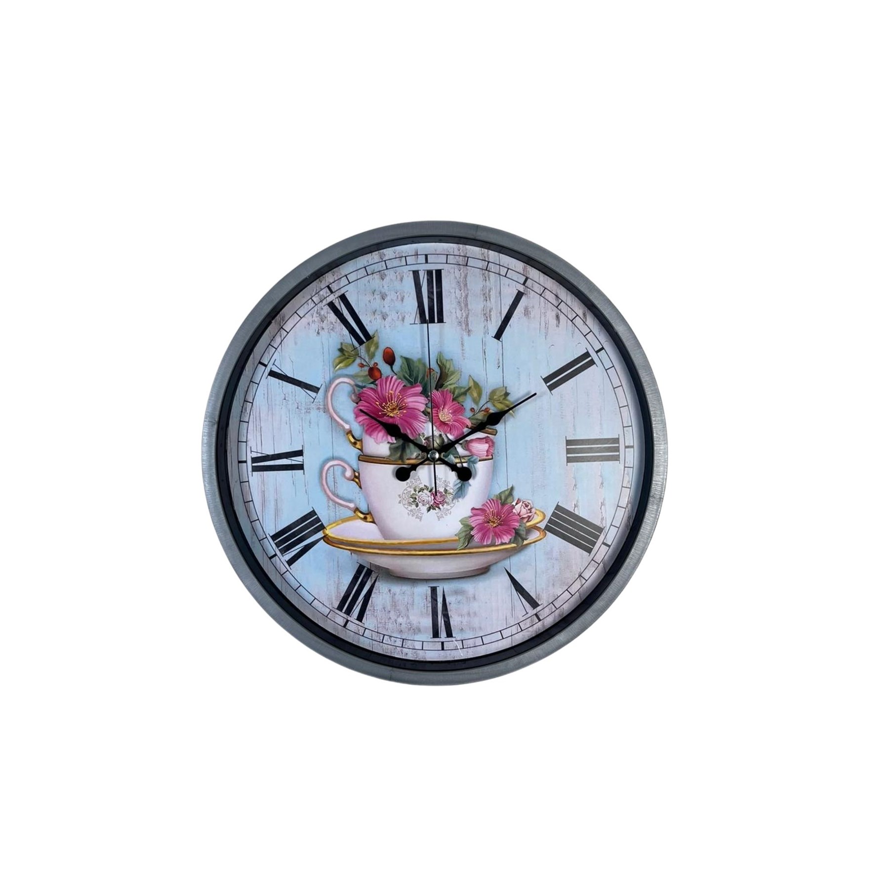 Gri Flower Cup 36 Cm Duvar Saati