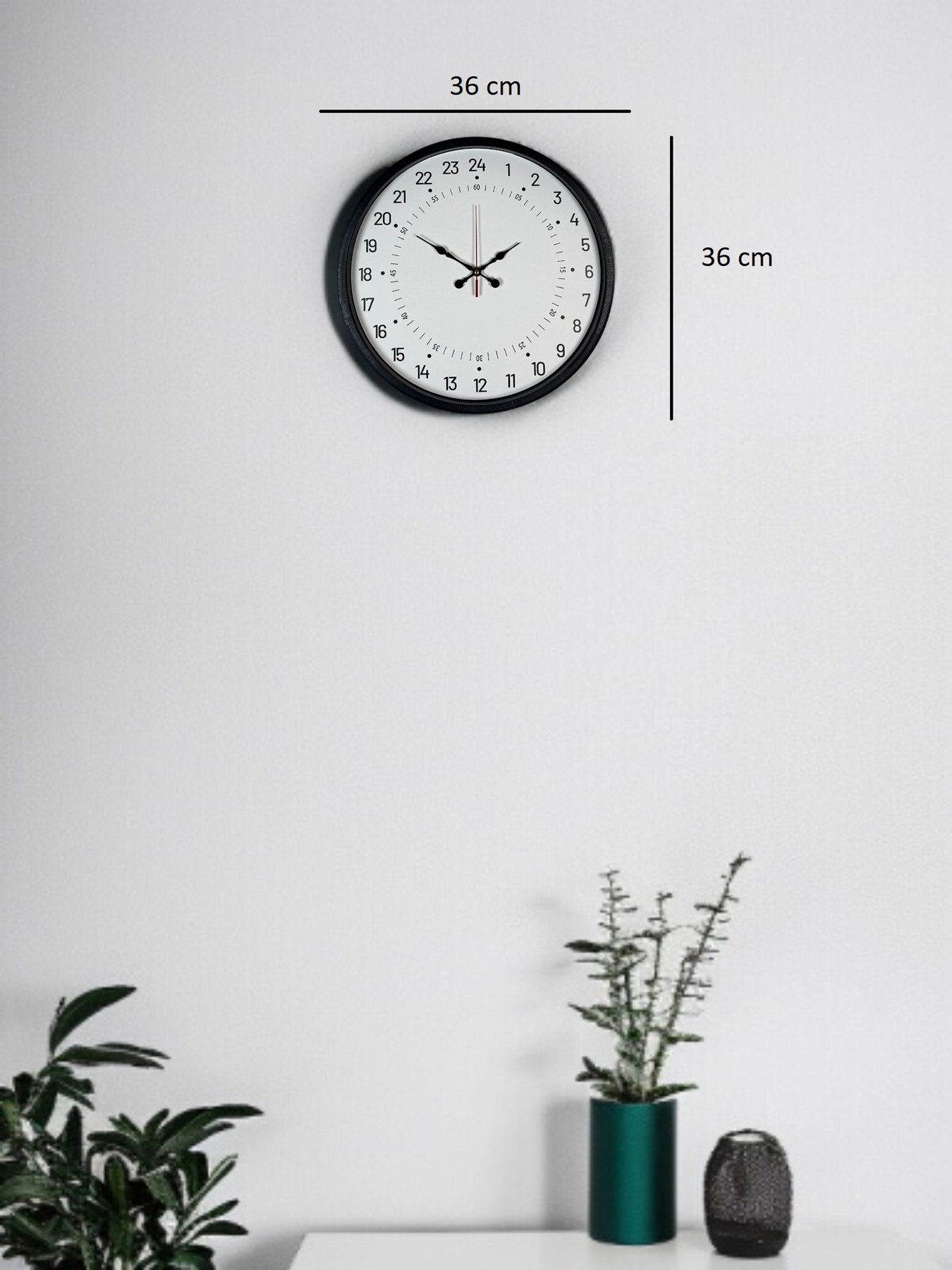 36 Cm Siyah 24 Saat Göstergeli Duvar Saati
