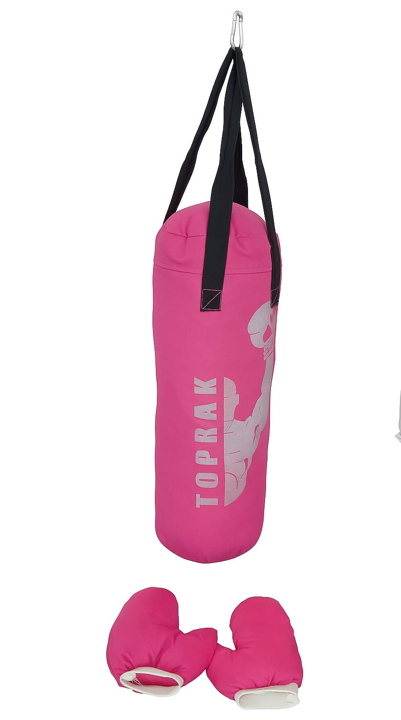 Boks Torbası Eldiven Ve Karabina Hediyeli İçi Dolu 50x20 Cm Pembe