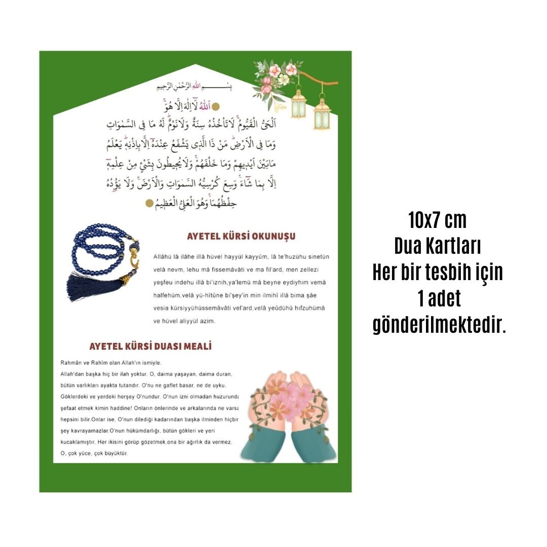 Namaz Tesbihi Vavlı 99’lu Cam İncili Ayet-el Kürsi Dua Kartı İle Lacivert Renk Hediyelik 100 Adet
