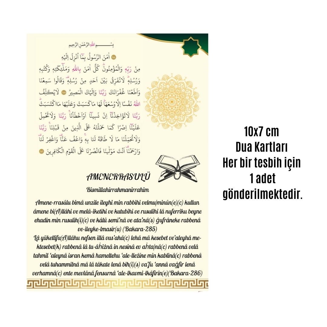 Namaz Tesbihi Vavlı 99’lu Cam İncili Amenerrasulü Dua Kartı İle Gri Renk Hediyelik 100 Adet