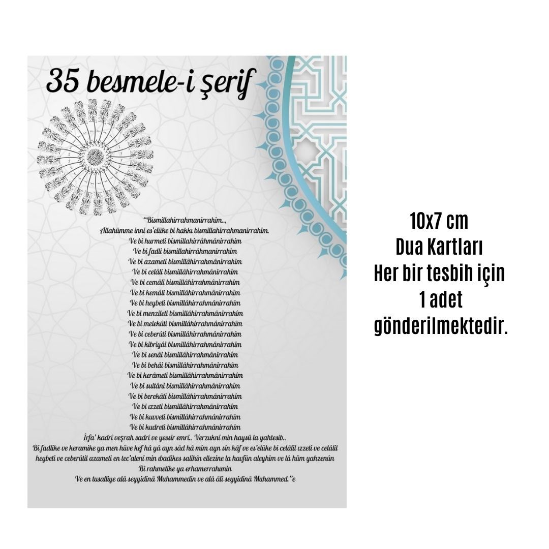 Namaz Tesbihi Vavlı 99’lu Cam İncili 35 Besmele-i Şerif Dua Kartı İle Krem Renk Hediyelik 100 Adet
