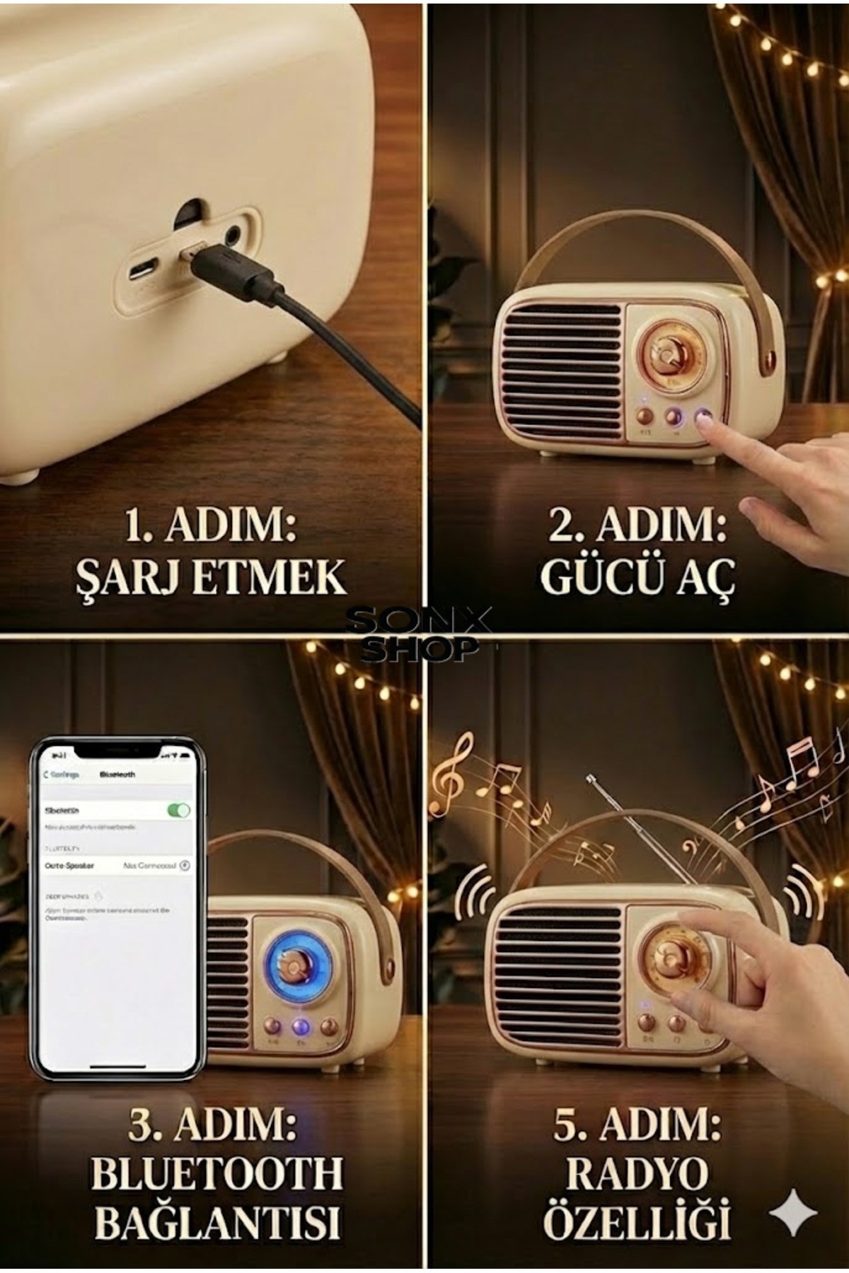 Nostaljik Retro Bluetooth Hoparlör FM Radyo ve USB Girişli Yüksek Ses Kaliteli Taşınabilir speaker