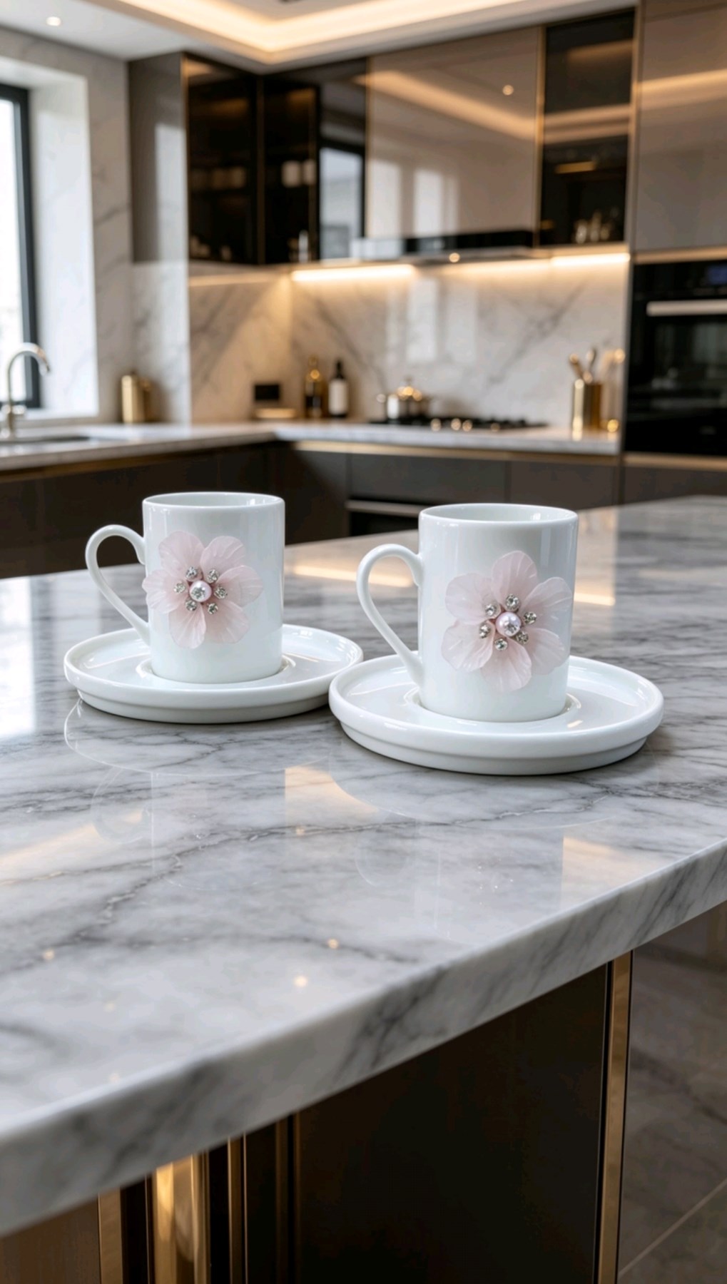 KİRLİNOVA® PEMBE ÇİÇEK PORSELEN 2’Lİ FİNCAN