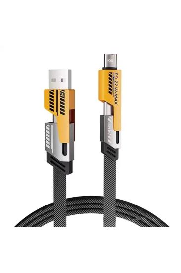 4’ü 1 Arada 65W Hızlı Şarj Kablosu – USB ve Type-C Girişli, Örgülü Dayanıklı