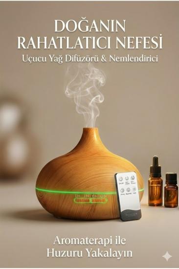 Aroma Difüzör Gece Işığı 7 Led Nemlendirici Kumandalı 550 ml Buhar Makinesi