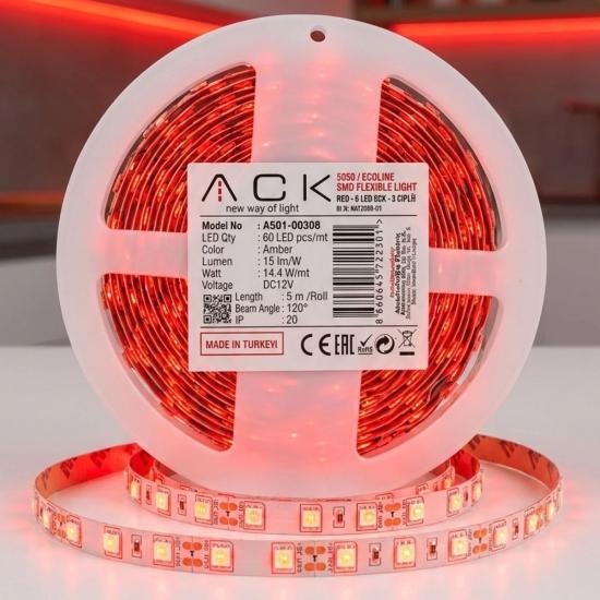 BUFFER® Kırmızı LED Şerit 5m – 60 LED/m 12V 14.4W Güçlü 3 Çipli Işık Şerit Led