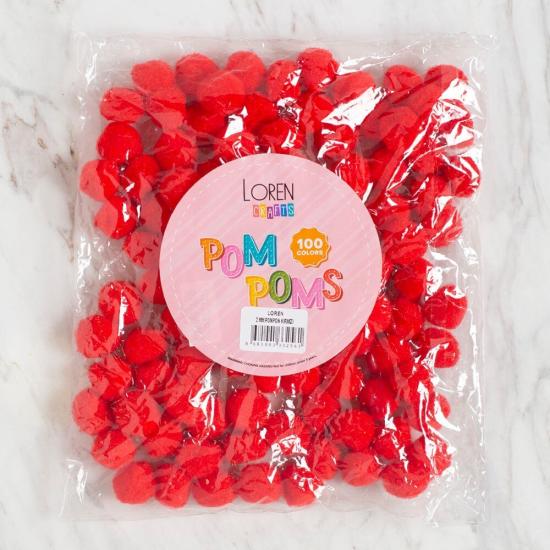 LOREN CRAFTS 2 CM 100 ADET KIRMIZI PONPON