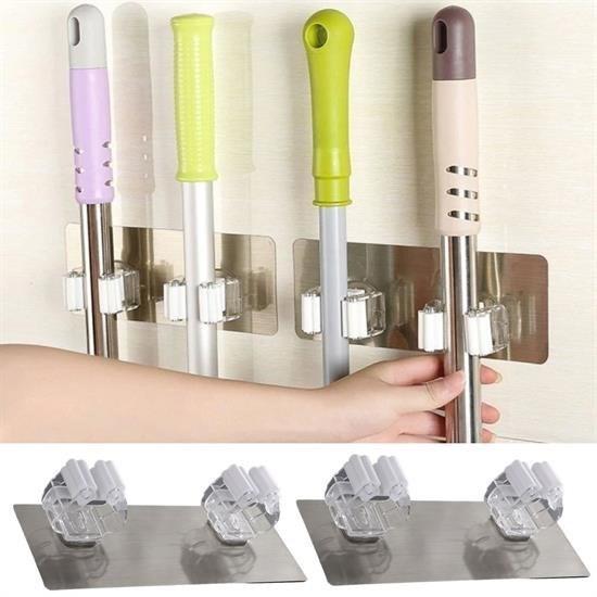 BUFFER® Pratik Organizer 4lü Yapışkanlı Fırça Paspas Mop Fırça Sabitleyici Ergonomik Alet Aparatı