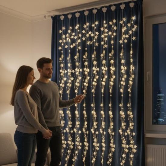 Saçaklı 3*3 Metre Yıldız Boncuklu Dekor Led USB Ev, Oda ve Organizasyon Dekoru hakkında ürün açıklaması