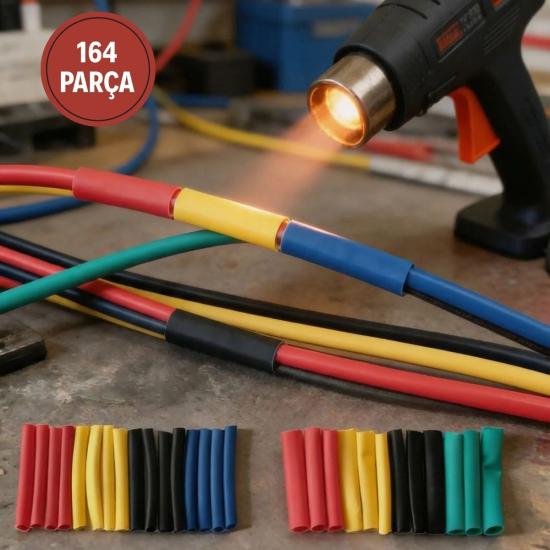 BUFFER® 164 Parça Isı ile Daralan Makaron Seti – Elektrik Kablo İzolasyon & Koruma Kılıfı, Renkli Shrink Tube Set
