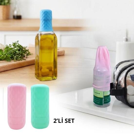 BUFFER® 2 Adet Silikon Şişe Kapağı – Seyahat Tipi Sızdırmaz Elastik Şampuan, Losyon ve Parfüm Şişesi Koruyucu
