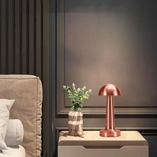BUFFER® Mantar Model Bronz Renk Şarjlı Dokunmatik 3 Renkli LED Masa Lambası