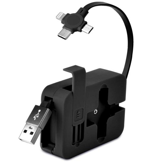 Cep Tipi Telefon Tutuculu Makaralı Uzayıp Kısalabilen 3’ü 1 Arada USB Şarj Kablosu