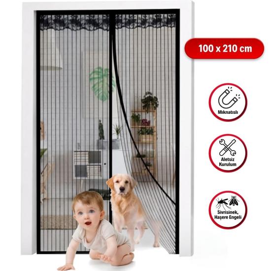 BUFFER® Mıknatıslı Kapı Sinekliği Siyah 100x210 cm Otomatik Kapanan Manyetik Tül Sineklik
