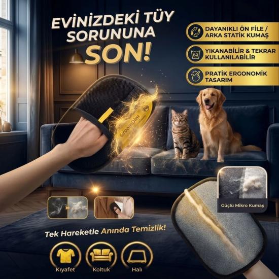 BUFFER® Büyük Boy Evcil Hayvan Tüy Alma Eldiveni, Geliştirilmiş Elektrostatik Tüy Toplayıcı Kedi Köpek Bakım ve Temizlik Eldiveni