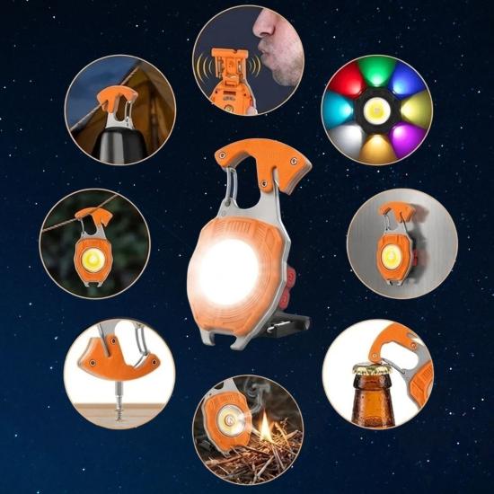 BUFFER® 7 Fonksiyonlu Şarjlı LED El Feneri, Mıknatıslı, Kancalı, Tornavidalı, Kesicili ve Açacaklı, Çakmaklı, Kamp ve Acil Durum Feneri