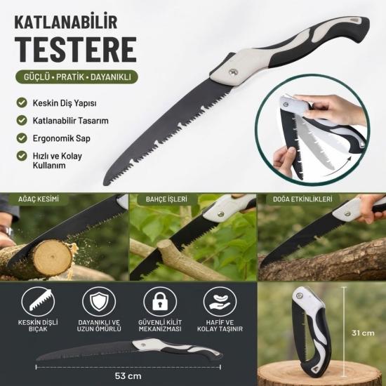 BUFFER® 53 cm Katlanır Pelikan Testere, Büyük Boy, El Testeresi, Katlanabilir Budama ve Kesim Testeresi, Kamp, Bahçe ve Ahşap Kesim Testeresi