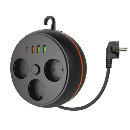 3 Adet Soket,3 Adet USB ve 1 Adet Type-C Girişli Termal Akım Korumalı Makaralı Priz 3395