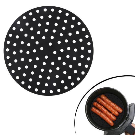 BUFFER® Siyah Isıya Dayanıklı Yıkanılabilir Silikon Fırın Ve Airfryer Yuvarlak Model Pişirme Matı 20 Cm
