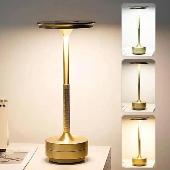 BUFFER® Eskitme Gold Kasa Dokunmatik Şarjlı Masa Lambası – 3 Renk Işık Modlu, LED Aydınlatmalı, Modern & Dekoratif Abajur