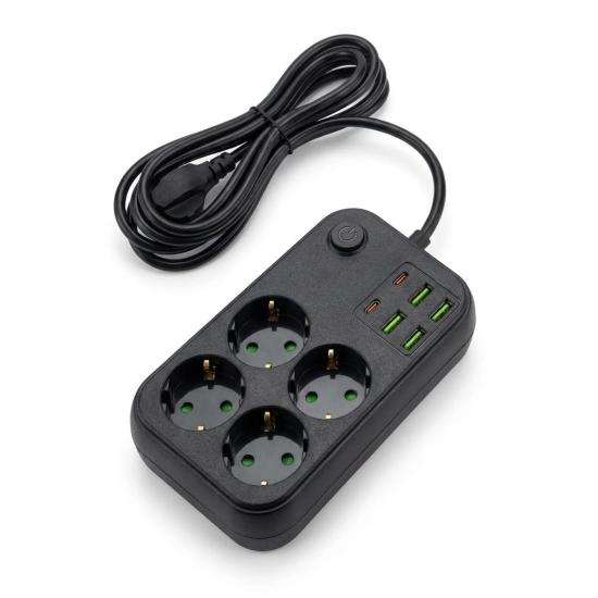 BUFFER® Çoklu Priz Uzatma Kablosu 4 Soket + 4 USB + 2 Type-C – Termal Akım Korumalı, Isıya Dayanıklı, Çocuk Korumalı Güvenli Priz 100-250V
