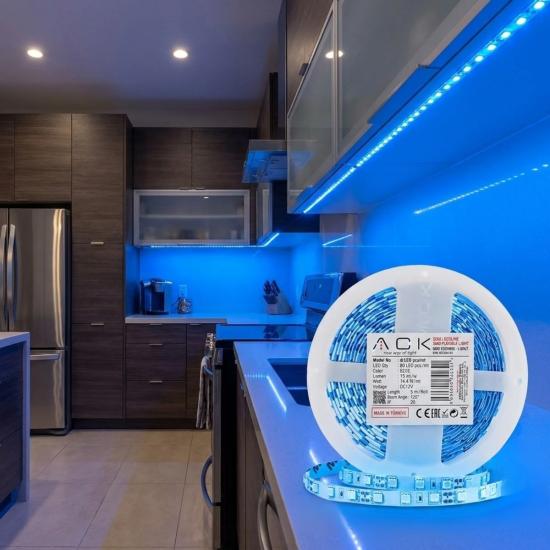BUFFER® Mavi LED Şerit 5m – 60 LED/m 12V 14.4W Güçlü 3 Çipli Işık Şerit Led