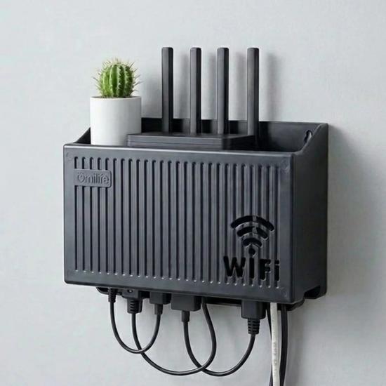 BUFFER® Duvar Tipi Wi-Fi Modem Saklama Kutusu(Siyah) – Kablo Düzenleyici Router Raf Organizer