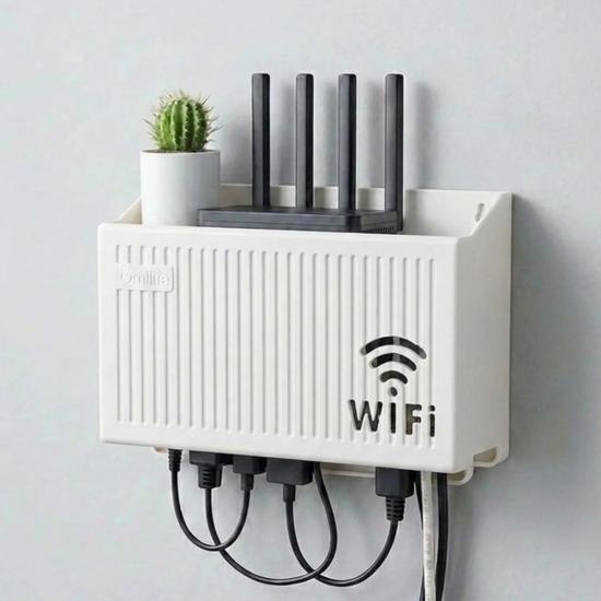 BUFFER® Duvar Tipi Wi-Fi Modem Saklama Kutusu(Beyaz) – Kablo Düzenleyici Router Raf Organizer