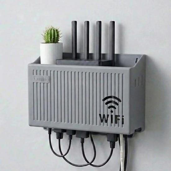 BUFFER® Duvar Tipi Wi-Fi Modem Saklama Kutusu(Gri) – Kablo Düzenleyici Router Raf Organizer