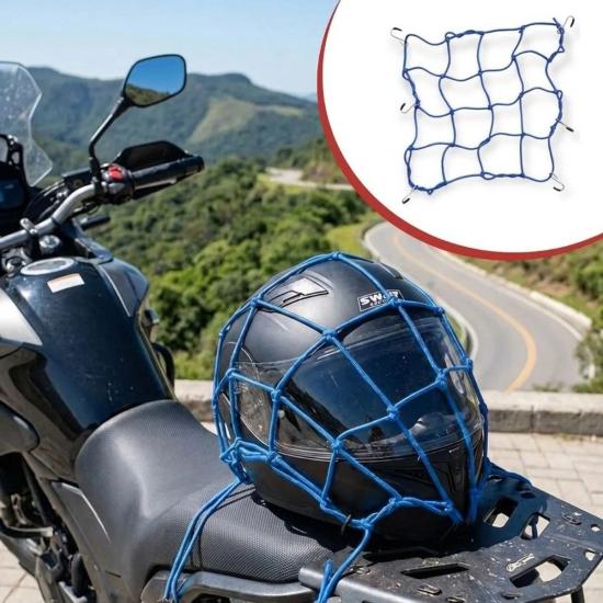 Kask BUFFER® Esnek Motosiklet Kask ve Bagaj Filesi – Kask Sabitleyici Plastik Kancalı Taşıma Ağı 35x35 cm