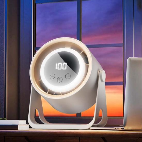 BUFFER® 6 Kademeli Şarjlı Masaüstü Fan – Dijital LED Ekranlı, Oynar Başlıklı, LED Işıklı, Askılı ve Duvara Monte Edilebilir Fan K6