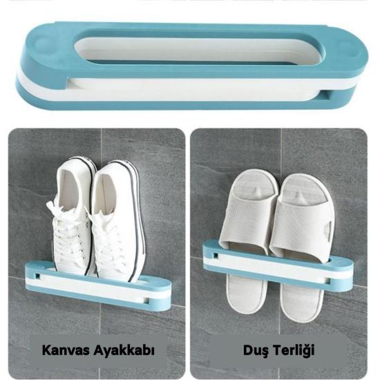 BUFFER® Plastik Banyo Terlik Ve Havlu Tutucu Portatif Pratik  Kapı Arkası Duvara Yapıştırmalı  Ayakk