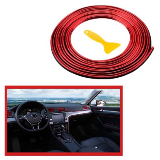 BUFFER® Kırmızı Araba OtoTrim Dekorasyon Şeridi Kauçuk Elastik Kolay Kurulum 5 metre Şerit Bant
