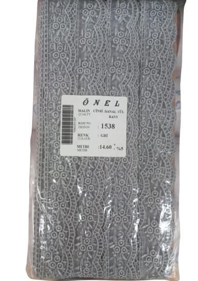 Dantel Polyester Sanal Tül Bant Gri 14,60 Metre En 3 Cm On-1538-g
