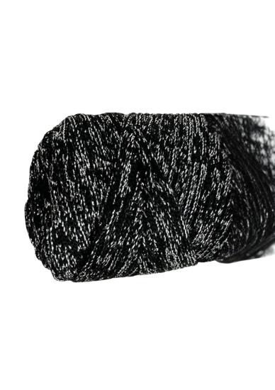 Makrome İpi 3mm Polyester Siyah Gümüş  Simli