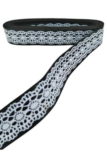 Tafta Dantel Görünümlü Kurdele Siyah 25 Mm 2 Metre
