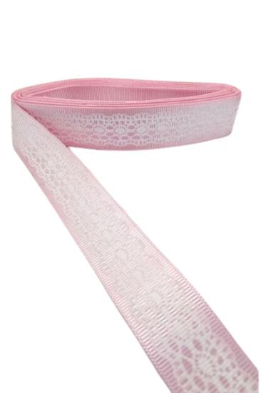 Tafta Dantel Görünümlü Kurdele Pembe 25 Mm 2 Metre
