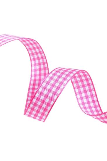 Tafta Ekoseli Kurdele 25 Mm Pembe 10 Metre