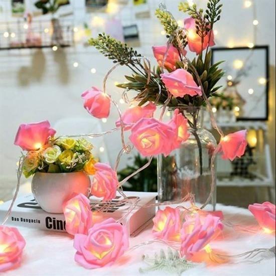 BUFFER® Yapay Gül Tasarımlı Dekoratif Led Işık Gül Detaylı Led Işık Pilli (20 Gül)