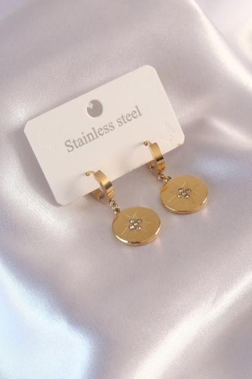 Mey İthalat® Çelik Gold Renk Kutup Yıldızı İşleme Zirkon Taşlı Kadın Küpe