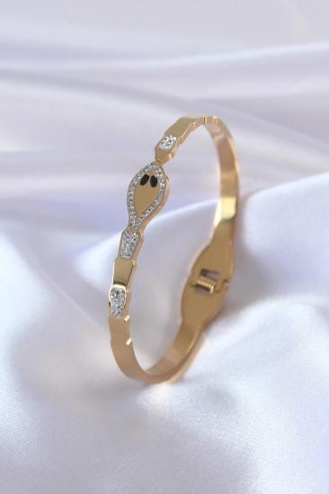 Mey İthalat® 316L Çelik Gold Renk Yılan Model Zirkon Taş Detay Kadın Kelepçe