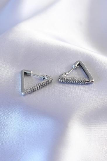 Mey İthalat® Gümüş Renk Zirkon Taşlı Üçgen Model Kadın Küpe