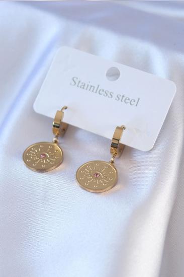 Mey İthalat® 316L Çelik Gold Renk Göz İşleme Zirkon Taş Detay Kadın Küpe
