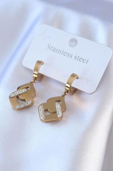 Mey İthalat® 316L Çelik Gold Renk Zirkon Taşlı Kadın Küpe