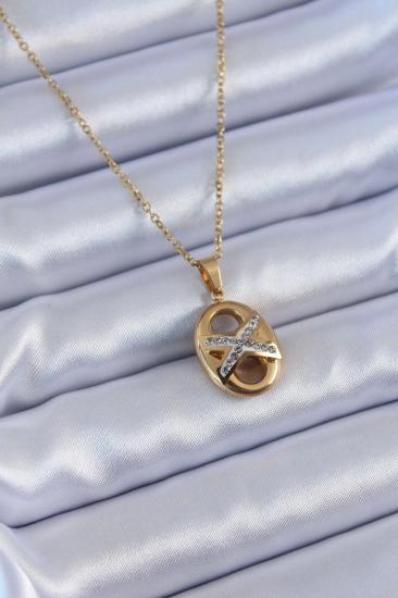 Mey İthalat® 316L Çelik Gold Renk Zirkon Taşlı Kadın Kolye