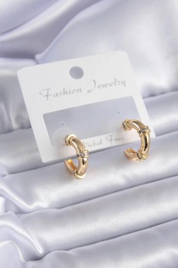 Mey İthalat® Gold Renk Zirkon Taş Detay Halka Model Pirinç Kadın Küpe