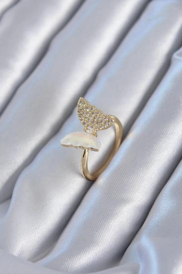 Mey İthalat® Gold Renk Zirkon Taş Detay Pirinç Kadın Yüzük