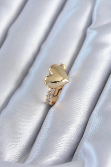 Mey İthalat® Gold Renk Pirinç Zirkon Taşlı Kalp Model Kadın Yüzük