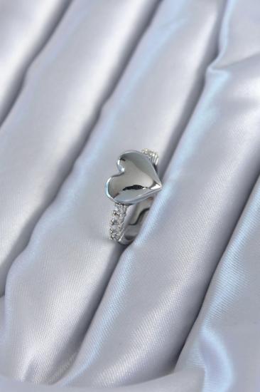 Mey İthalat® Gümüş Renk Pirinç Zirkon Taşlı Kalp Model Kadın Yüzük